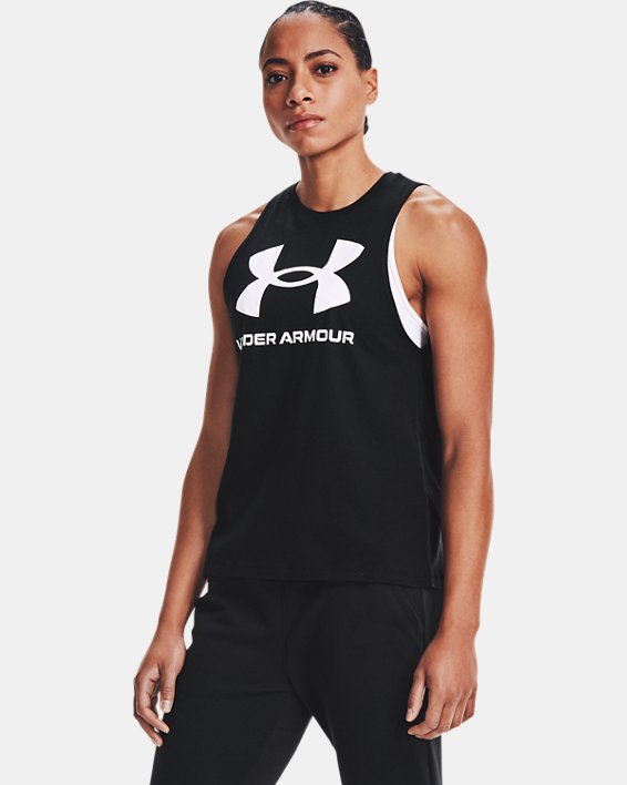 Camiseta sin mangas con estampado UA Sportstyle para mujer, Black, pdpMainDesktop image number 0